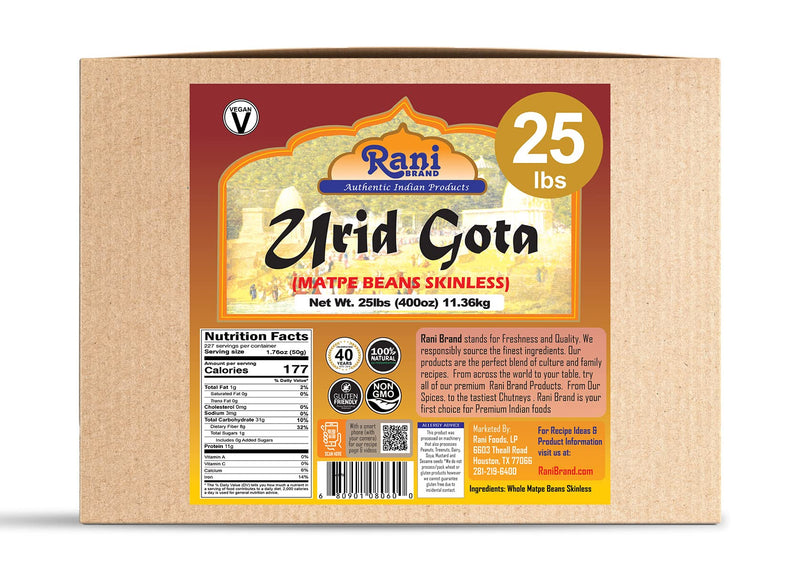 Rani Urid/Urad Gota White (Matpe Beans Skinless) Indian Lentils 400oz (25lbs) 11.36kg Bulk Box ~ All Natural | Gluten Friendly | NON-GMO | Vegan | Indian Origin