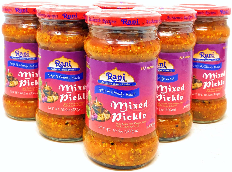 Rani Mixed Vegetable Pickle (Achar, Spicy Indian Relish) 10.5oz (300g) Glass Jar, Pack of 5+1 FREE ~ Vegan | Gluten Free | NON-GMO | No Colors