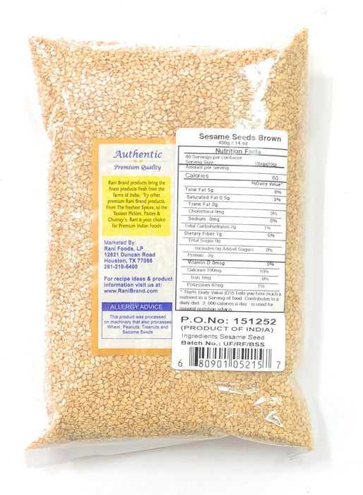 Rani Sesame Seeds Whole Raw (Till) Brown 14oz (400gm) ~ All Natural | Gluten Friendly | NON-GMO | Vegan | Indian Origin