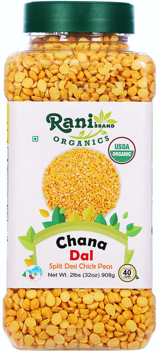 Rani Organic Chana Dal (Split Desi Chickpeas without skin) 32oz (2lbs) 908g PET Jar ~ All Natural | Vegan | Gluten Friendly | USDA Certified Organic