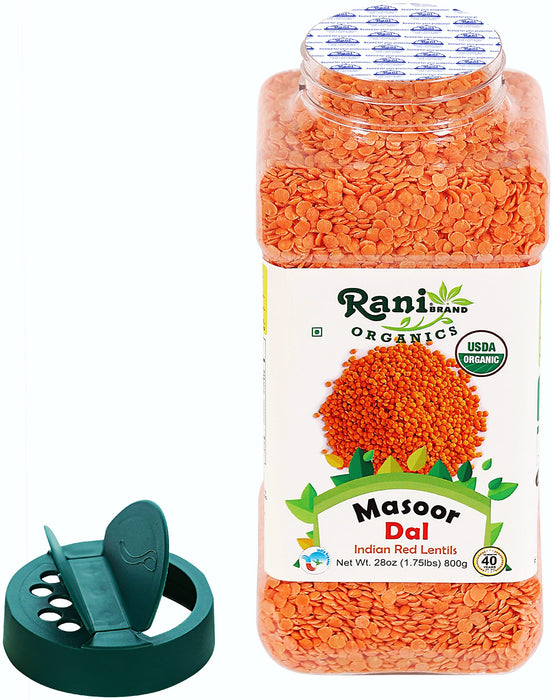 Rani Organic Masoor Dal (Red Split Lentils) 28oz (800g) PET Jar ~ All Natural | Gluten Friendly | NON-GMO | Indian Origin | USDA Certified Organic