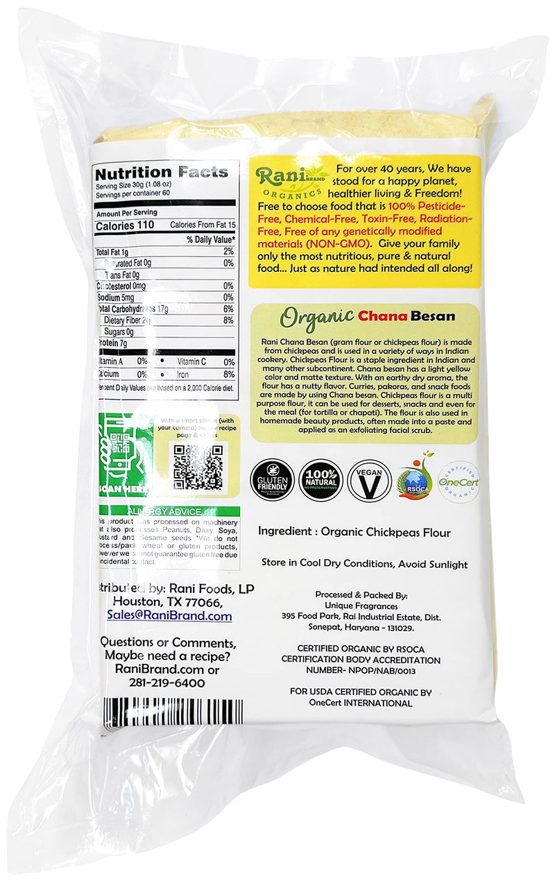 Rani Organic Chana Besan - Chickpeas (Gram) Flour 64oz (4lbs) 1.81kg Bulk ~ All Natural | Vegan | Gluten Friendly | NON-GMO | Indian Origin