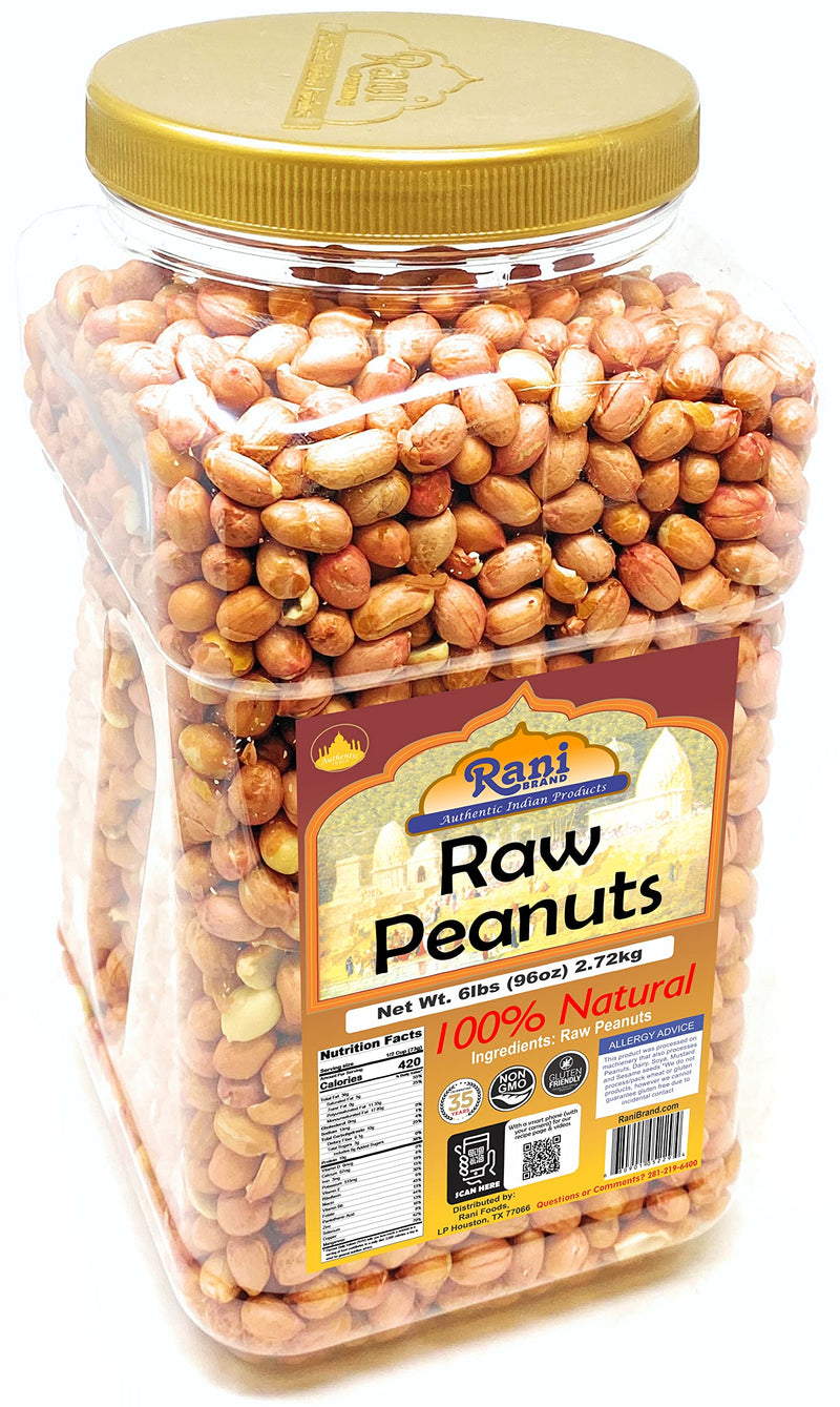 Rani Peanuts, Raw Whole With Skin (uncooked, unsalted) 96oz (6lbs) 2.72kg Bulk PET Jar ~ All Natural | Vegan | Kosher | Gluten Friendly | Fresh Product of USA ~ Spanish Grade Groundnut/Red-skin