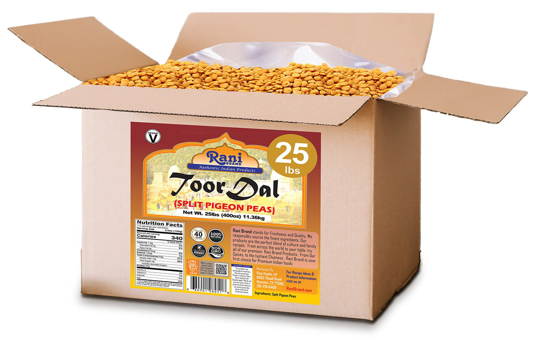 Rani Toor Dal (Split Pigeon Peas) 400oz (25lbs) 11.36kg Bulk Box ~ All Natural | Gluten Friendly | NON-GMO | Vegan | Indian Origin