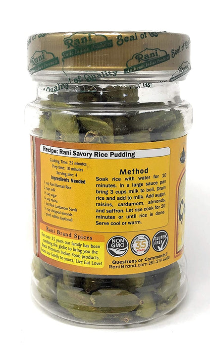 Rani Green Cardamom Pods Spice (Hari Elachi) 2oz (56g) PET Jar ~ All Natural | Vegan | Gluten Friendly | NON-GMO | Product of India