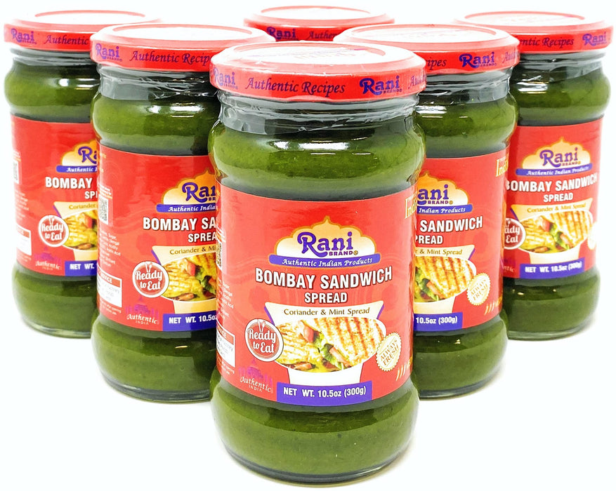 Rani Bombay Sandwich Spread, Mild (Mint & Coriander) 10.5oz (300g) Glass Jar, Ready to Eat, Pack of 5+1 FREE ~ Vegan | Gluten Free | NON-GMO