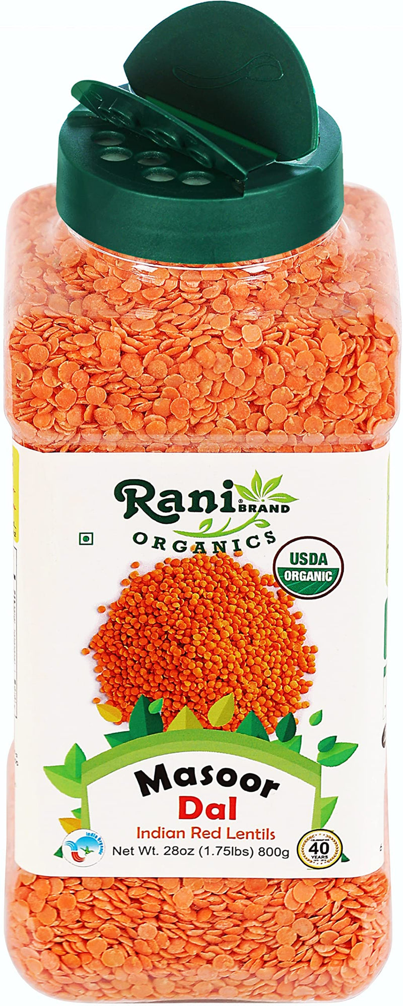 Rani Organic Masoor Dal (Red Split Lentils) 28oz (800g) PET Jar ~ All Natural | Gluten Friendly | NON-GMO | Indian Origin | USDA Certified Organic