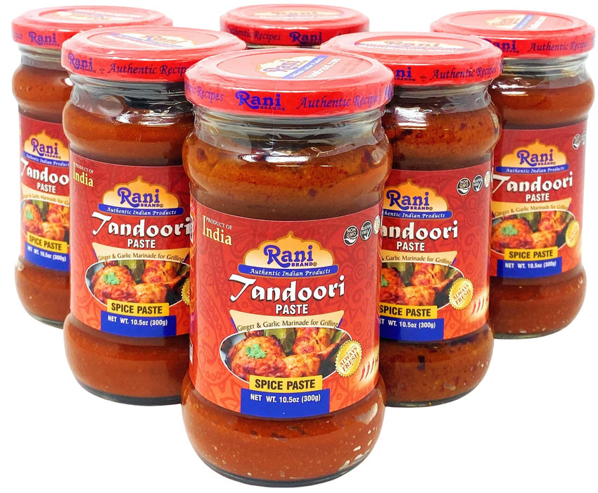 Rani Tandoori Paste (No Colors) 10.5oz (300g) Glass Jar, Pack of 5+1 FREE ~ For Tandoori Chicken, Chicken Tikka, Paneer Tikka | All Natural | NON-GMO | Vegan | Gluten Free | Indian Origin