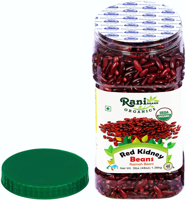 Rani Organic Red Kidney Beans (Rajmah Beans) Light 48oz (3lbs) 1.36kg Bulk PET Jar ~ All Natural | Vegan | Gluten Friendly | NON-GMO | Indian Origin