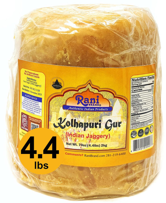 Rani Kolhapuri Gur (Jaggery) 2kg (4.4lbs) ~ Unrefined Cane Sugar, No Color added, Gluten Friendly | Vegan | NON-GMO | No Salt or fillers