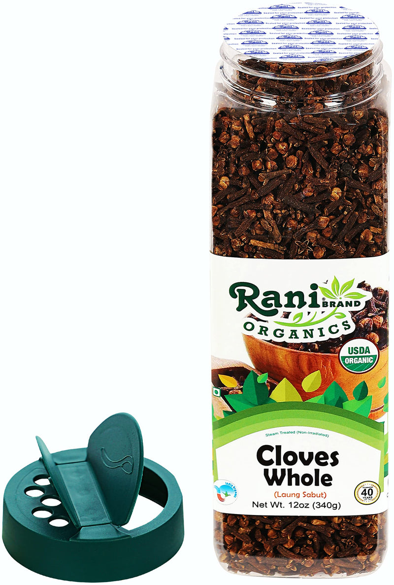 Rani Organic Cloves Whole (Laung Sabut) 12oz (340g) PET Jar, Great for Food, Tea, Pomander Balls and Potpourri ~ All Natural | USDA Certified Organic