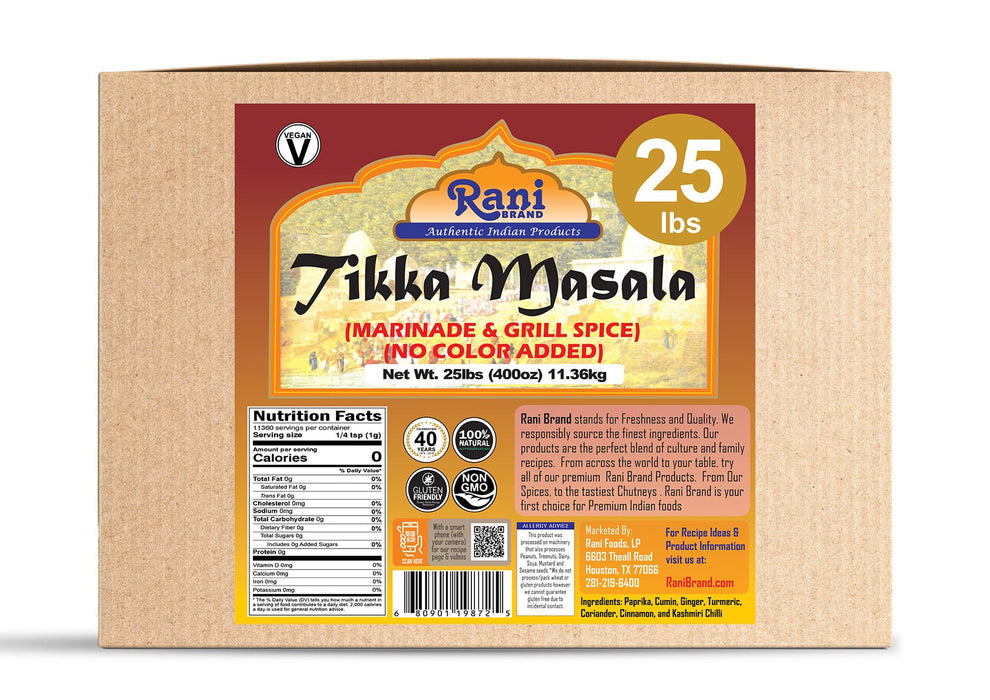 Rani Tikka Masala Indian 7-Spice Blend 400oz (25lbs) 11.36kg Bulk Box ~ All Natural | Salt-Free | Vegan | No Colors | Gluten Friendly | NON-GMO