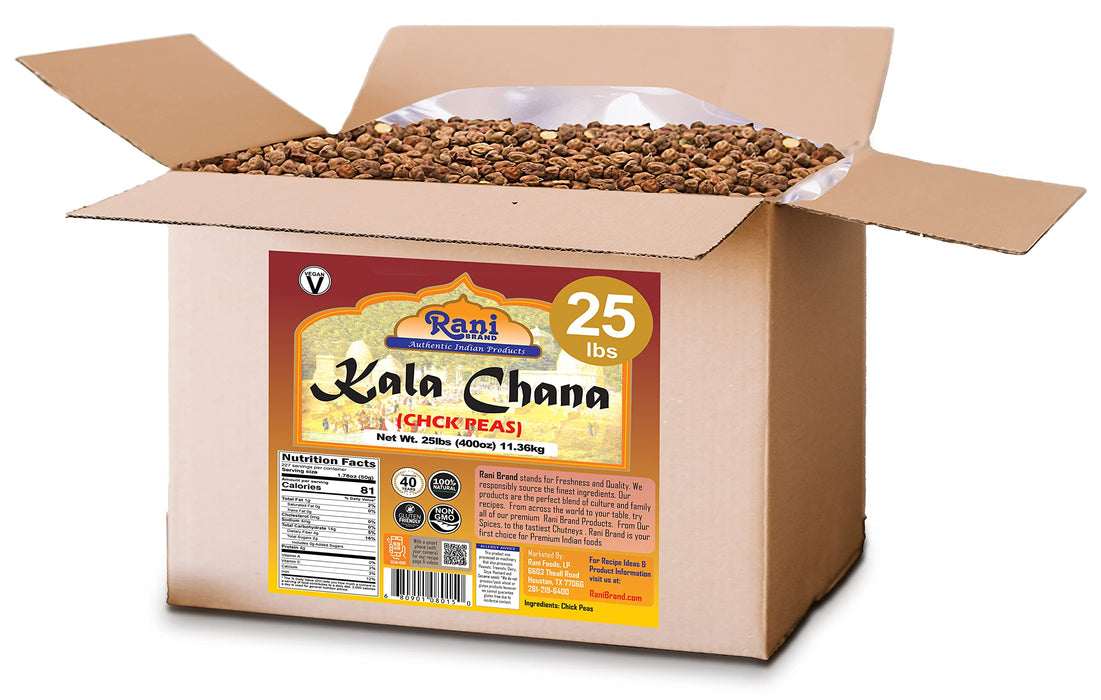Rani Kala Chana (Desi Chickpeas Chana with skin) 400oz (25lbs) 11.36kg Bulk Box ~ All Natural | Gluten Friendly | NON-GMO | Vegan | Indian Origin