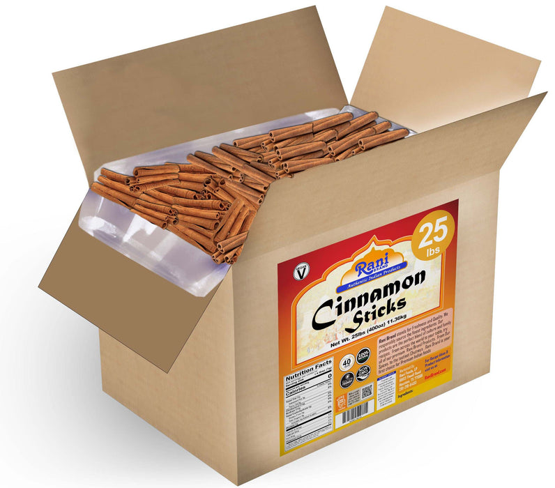 Rani Cinnamon Sticks 400oz (25lbs) 11.63kg ~ 1406-1875 Sticks 3 Inches in Length Cassia Round ~ All Natural | Vegan | No Colors | Gluten Friendly