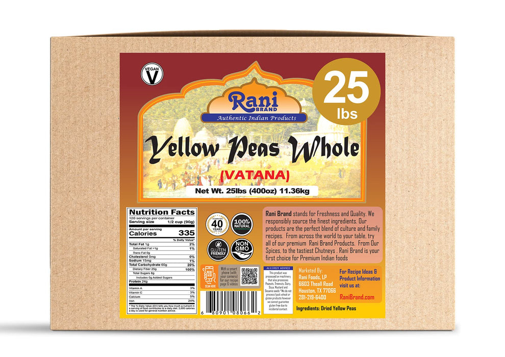 Rani Yellow Peas Whole, Dried (Vatana, Matar) 400oz (25lbs) 11.36kg Bulk Box ~ All Natural | Vegan | Gluten Friendly | Product of USA