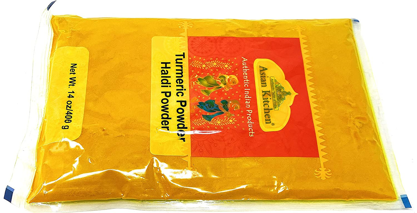 Asian Kitchen Turmeric (Haldi) Root Powder Spice (High Curcumin Content) 14oz (400g) ~ All Natural | Vegan | Gluten Friendly | NON-GMO | Indian Origin