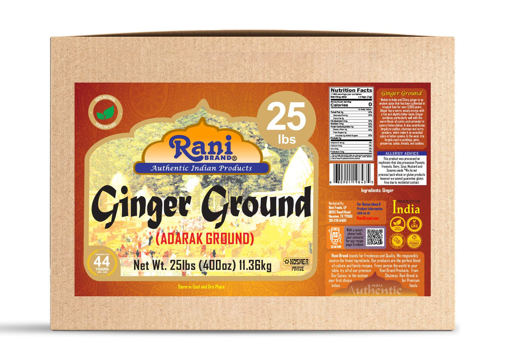 Rani Ginger (Adarak) Powder Ground, Spice 400oz (25lb) 11.36kg Bulk Box ~ All Natural | Vegan | Gluten Friendly | NON-GMO | Kosher | Indian Origin