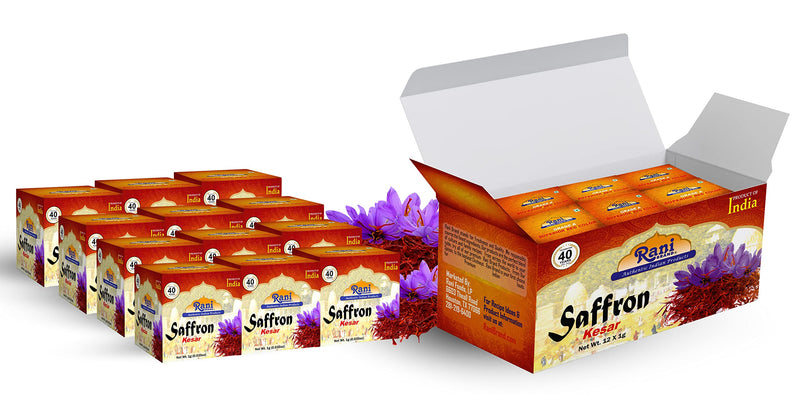 Rani Pure Saffron (Kesar) from India, Fragrant & Full Flavor, Great for Cooking, Tea & Medicinal, Grade A all red threads, 1gm (0.035oz), Pack of 12, PET Jar ~ All Natural, Salt-Free | Vegan | No Colors | Gluten Friendly | NON-GMO