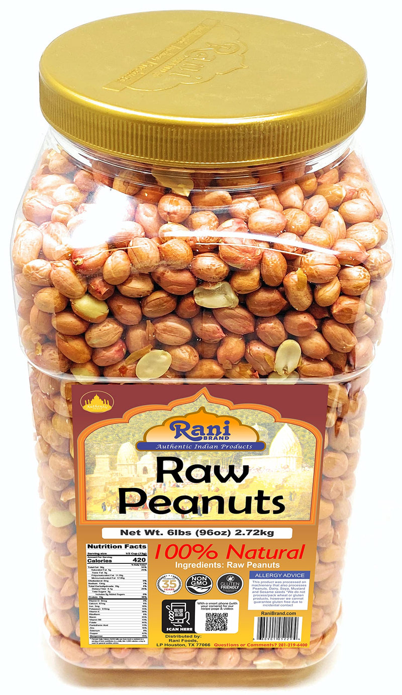 Rani Peanuts, Raw Whole With Skin (uncooked, unsalted) 96oz (6lbs) 2.72kg Bulk PET Jar ~ All Natural | Vegan | Kosher | Gluten Friendly | Fresh Product of USA ~ Spanish Grade Groundnut/Red-skin