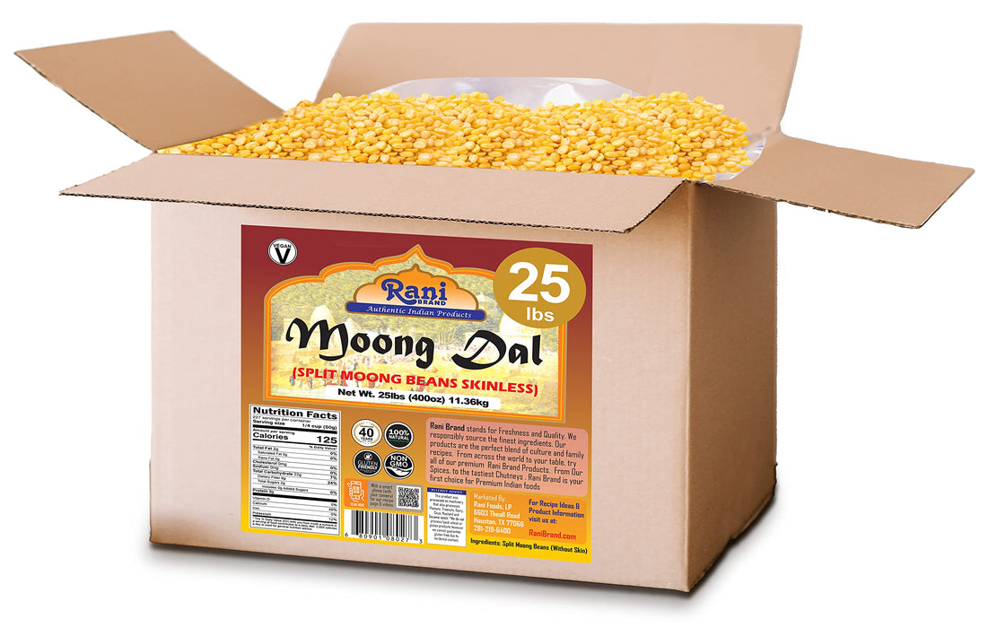 Rani Moong Dal (Split Mung Beans Without Skin) Lentils Indian 400oz (25lbs) 11.36kg Bulk Box ~ All Natural | Gluten Friendly | Non-GMO | Vegan | Indian Origin