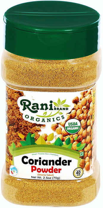 Rani Organic Coriander Powder (Dhania Powder 2.5oz (70g) PET Jar ~ All Natural | Vegan | Gluten Friendly | Indian Origin | USDA Certified Organic