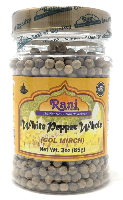 Rani White Pepper (Peppercorns) Whole, Spice 3oz (85g) ~ All Natural | Vegan | Gluten Friendly| NON-GMO | Indian Origin