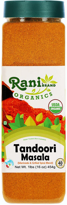Rani Organic Tandoori Masala (Marinade & Grilled Spice Blend) 8-Spice Indian Blend 16oz (1lb) 454g PET Jar ~ All Natural | USDA Certified Organic