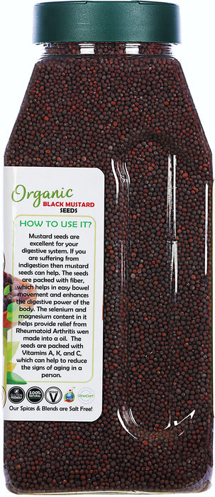 Rani Organic Black Mustard Seeds Whole Spice (Rai Sarson) 20oz (1.25lbs) 567g PET Jar ~ All Natural | Vegan | Indian Origin | USDA Certified Organic