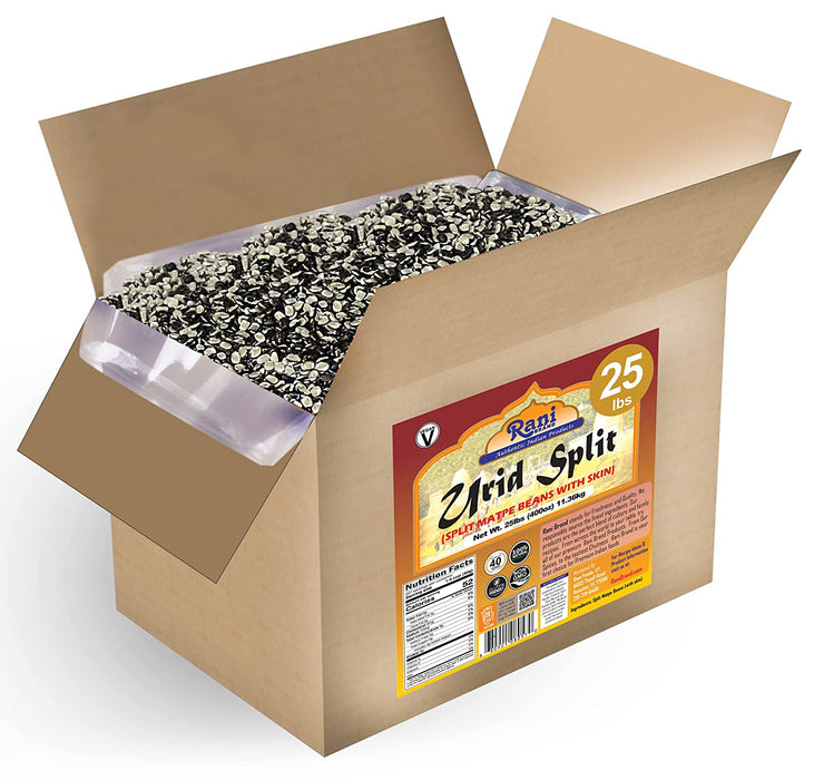 Rani Urid/Urad Split Chilka (Split Matpe Beans with Skin) Indian Lentils 400oz (25lbs) 11.36kg Bulk Box ~ All Natural | Gluten Friendly | NON-GMO | Vegan | Indian Origin