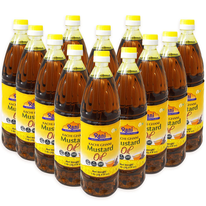 Rani Mustard Oil (Kachi Ghani) 33.8 Ounce (1 Liter) Pack of 12, NON-GMO | Gluten Free | Vegan | 100% Natural