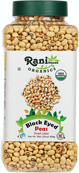 Rani Organic Black Eyed Peas (Dried Lobia) 32oz (2lbs) 908g PET Jar ~ All Natural | Vegan | Gluten Friendly | USDA Certified Organic