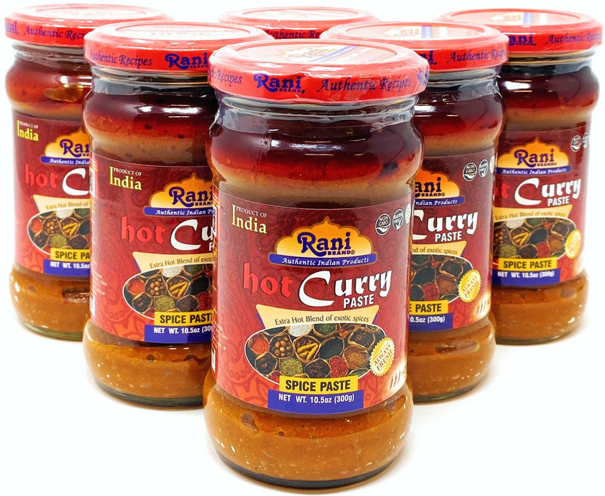 Rani Curry Paste HOT (Spice Paste) 10.5oz (300g) Glass Jar, Pack of 5+1 FREE ~ No Colors | All Natural | NON-GMO | Vegan | Gluten Free | Indian Origin