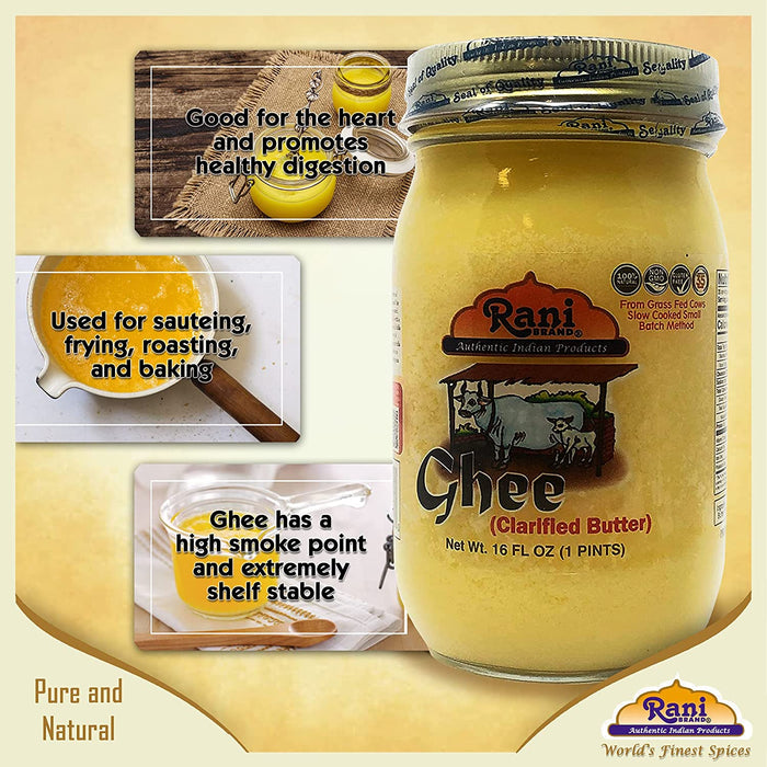 Rani Ghee Pure & Natural from Grass Fed Cows (Clarified Butter) 8oz (227g) ~ Glass Jar | Paleo Friendly | Keto Friendly | Gluten Free | Product of USA