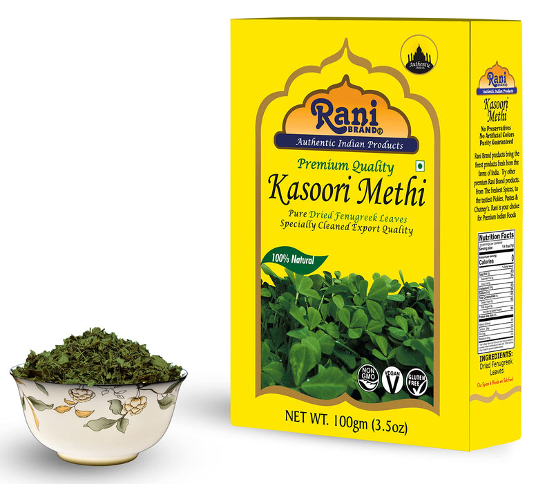 Rani Fenugreek Leaves Dried, All Natural (Kasoori Methi) 100g (3.5oz) ~ Gluten Friendly | NON-GMO ~ Vegan