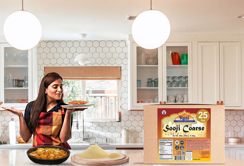 Rani Sooji Coarse (Farina, Suji, Rava, Rawa, Wheat Semolina) Flour 400oz (25lbs) 11.36kg Bulk Box ~ All Natural | Vegan | NON-GMO | Indian Origin