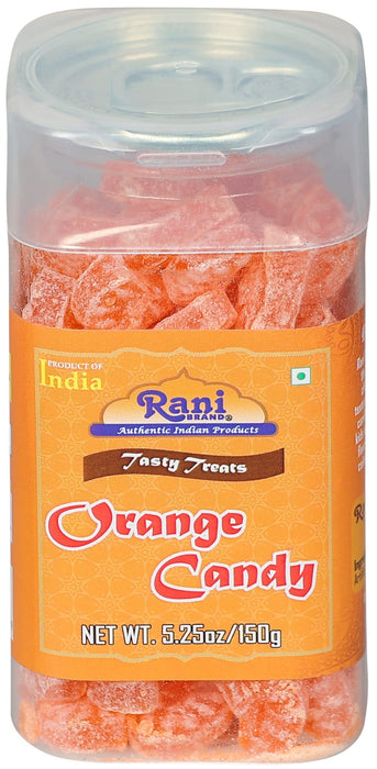 Rani Orange Candy 5.25oz (150g) Vacuum Sealed, Easy Open Top, Resealable Container ~ Indian Tasty Treats | Vegan | Gluten Friendly | NON-GMO | Indian Origin