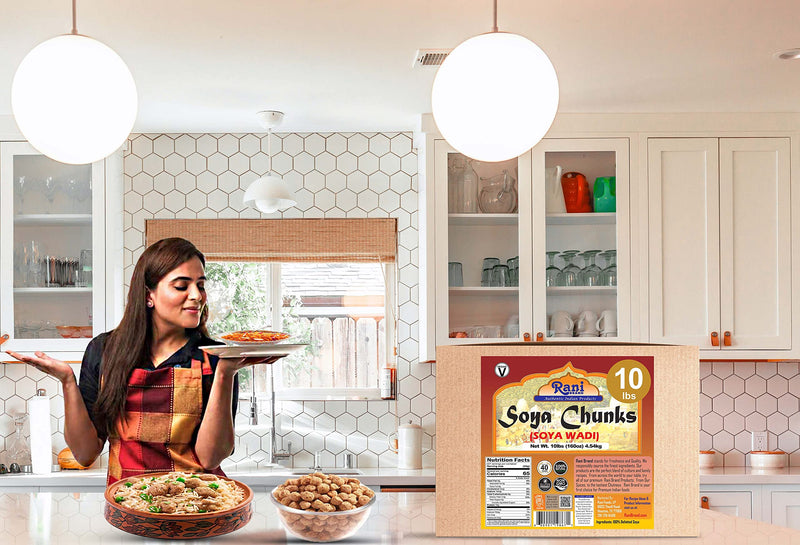 Rani Soya Chunks Nuggets (High Protien) Vadi, 160oz (10lbs) 4.54kg Bulk Box ~ All Natural, Salt-Free | Vegan | No Colors | Gluten Friendly | NON-GMO | Indian Origin | Meat Alternate Substitute