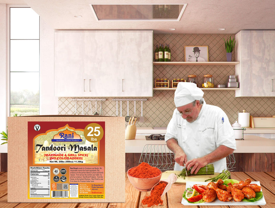 Rani Tandoori Masala (Natural, No Colors Added) Indian 11-Spice Blend 400oz (25lbs) 11.36kg Bulk Box ~ Salt Free | Vegan | Gluten Friendly | NON-GMO | Indian Origin