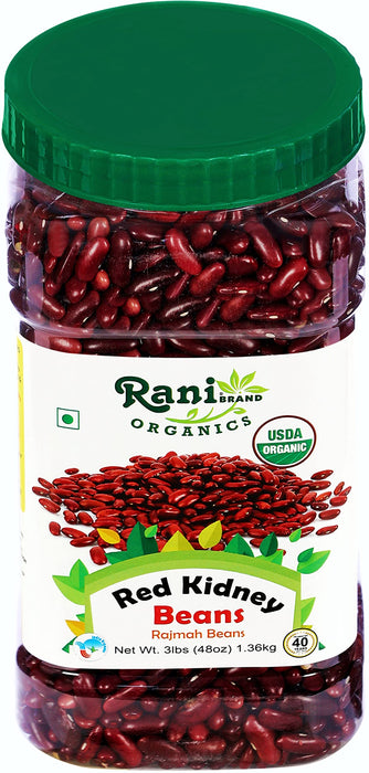 Rani Organic Red Kidney Beans (Rajmah Beans) Light 48oz (3lbs) 1.36kg Bulk PET Jar ~ All Natural | Vegan | Gluten Friendly | NON-GMO | Indian Origin