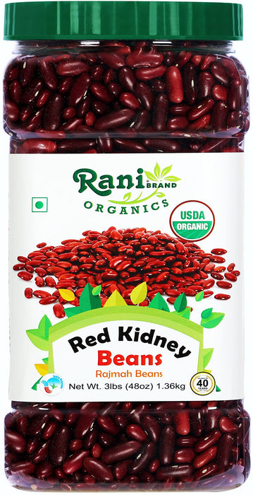 Rani Organic Red Kidney Beans (Rajmah Beans) Light 48oz (3lbs) 1.36kg Bulk PET Jar ~ All Natural | Vegan | Gluten Friendly | NON-GMO | Indian Origin