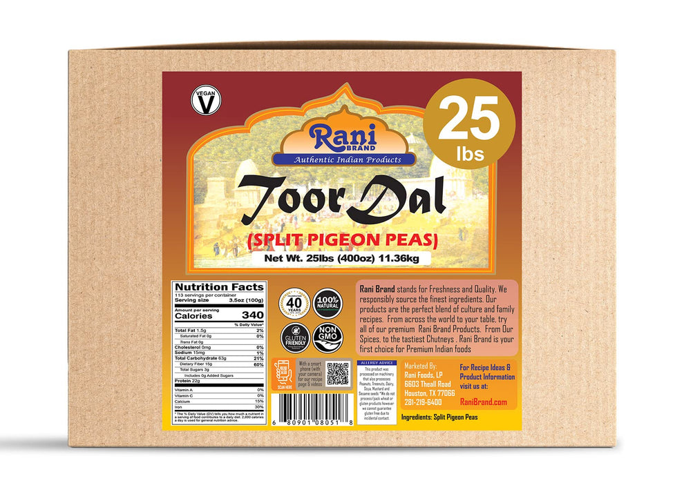 Rani Toor Dal (Split Pigeon Peas) 400oz (25lbs) 11.36kg Bulk Box ~ All Natural | Gluten Friendly | NON-GMO | Vegan | Indian Origin