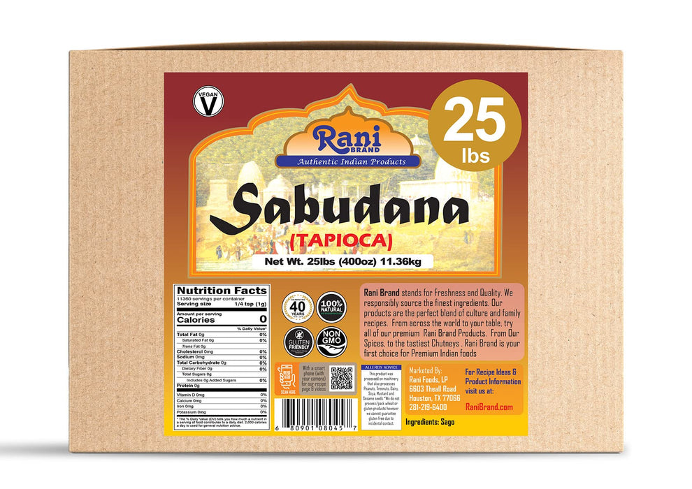 Rani Sabudana (Tapioca / Sago) Pearls 400oz (25lbs) 11.36kg Bulk Box ~ All Natural | Vegan | No Colors | NON-GMO | Indian Origin
