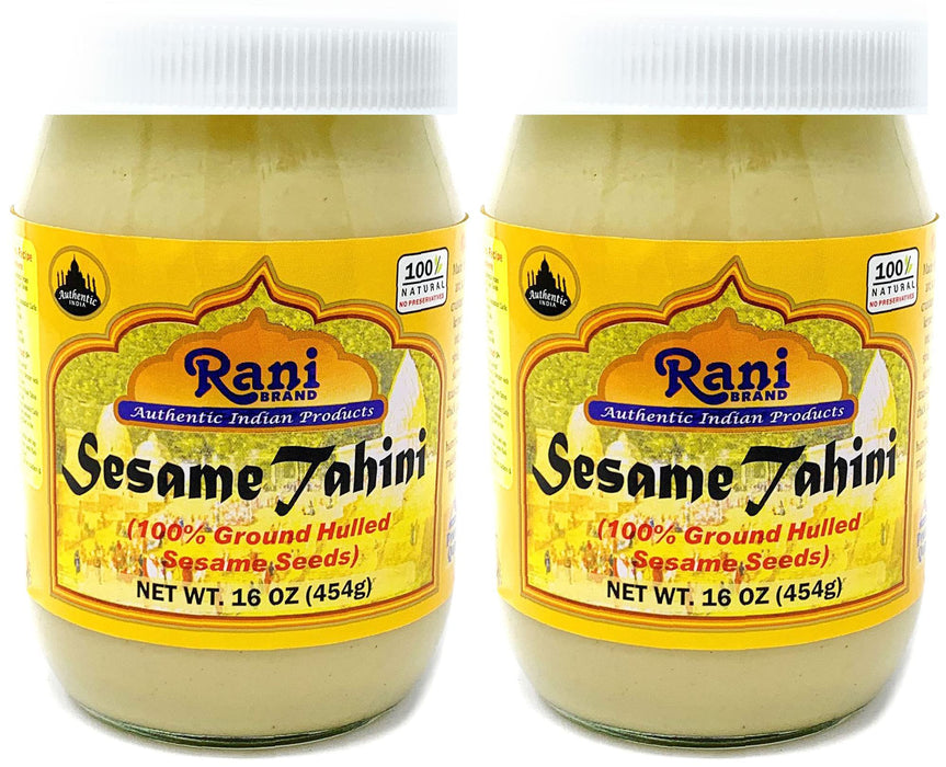 Rani Sesame Tahini (Sesame Butter) 16oz (1lb) 454g, Pack of 2, Glass Jar, Vegan, No added sugar, No Sodium ~ Gluten Free | NON-GMO | USA Made