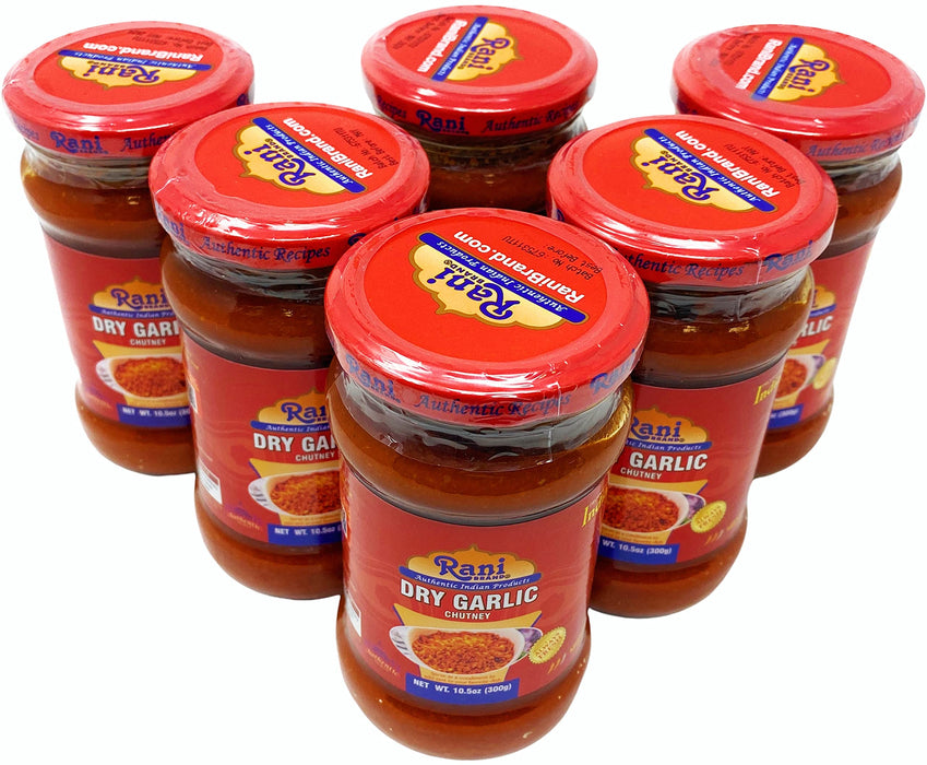 Rani Garlic Chutney 10.5oz (300g) Glass Jar, Ready to Eat, Pack of 5+1 FREE ~ All Natural | No Preservatives | Vegan | Gluten Free | NON-GMO