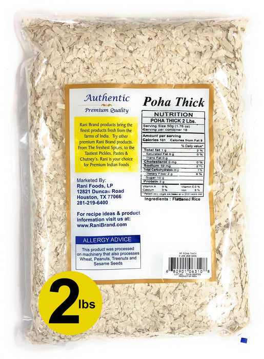 Rani Poha (Powa) Thick Medium-Cut (Flattened Rice) 32oz (2lbs) 908g ~ All Natural, Salt-Free | Vegan | No Colors | Gluten Friendly | Indian Origin