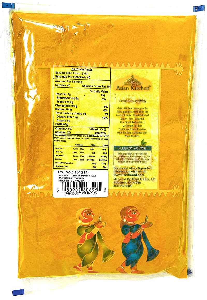 Asian Kitchen Turmeric (Haldi) Root Powder Spice (High Curcumin Content) 14oz (400g) ~ All Natural | Vegan | Gluten Friendly | NON-GMO | Indian Origin