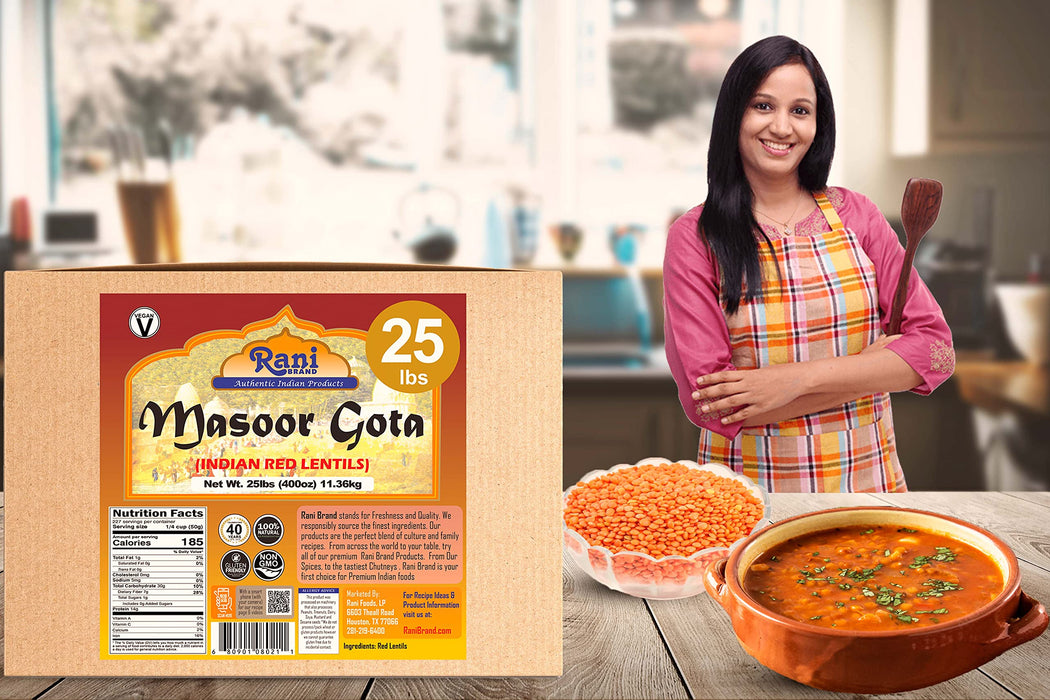 Rani Masoor Gota (Football) Indian Red Lentils Skinless 400oz (25lbs) 11.36kg Bulk Box ~ All Natural | Gluten Friendly | NON-GMO | Vegan | Indian Origin