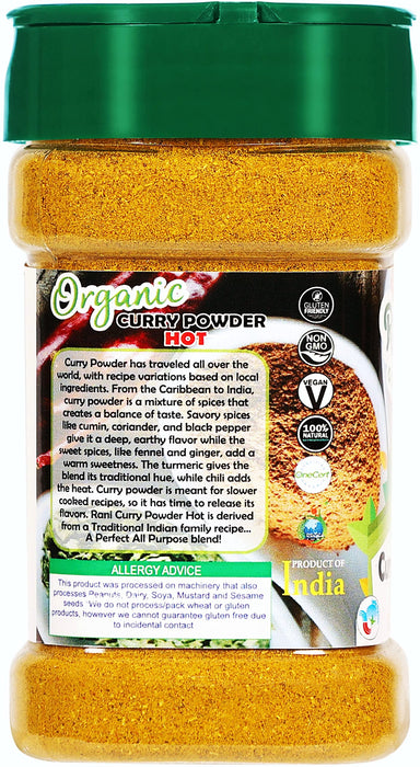 Rani Organic Curry Powder Hot (9-Spice Authentic Indian Blend) 3oz (85g) PET Jar ~ All Natural | Salt-Free | Gluten Friendly | USDA Certified Organic