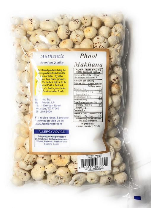 Rani Phool Makhana (Fox Nut / Popped Lotus Seed) 3.5oz (100g) ~ Plain Raw Uncooked | ~ All Natural | Vegan | No Colors | Gluten Friendly | NON-GMO