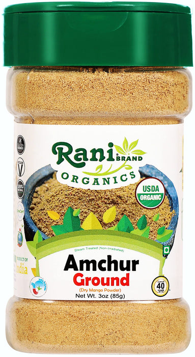 Rani Organic Amchur Ground (Dry Mango Powder) Spice 3oz (85g) PET Jar ~ All Natural | Vegan | Gluten Friendly | Indian Origin | USDA Certified Organic